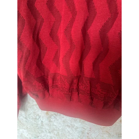 Vintage AMGE Red Leather Knit Bomber Jacket XL Made in Spain